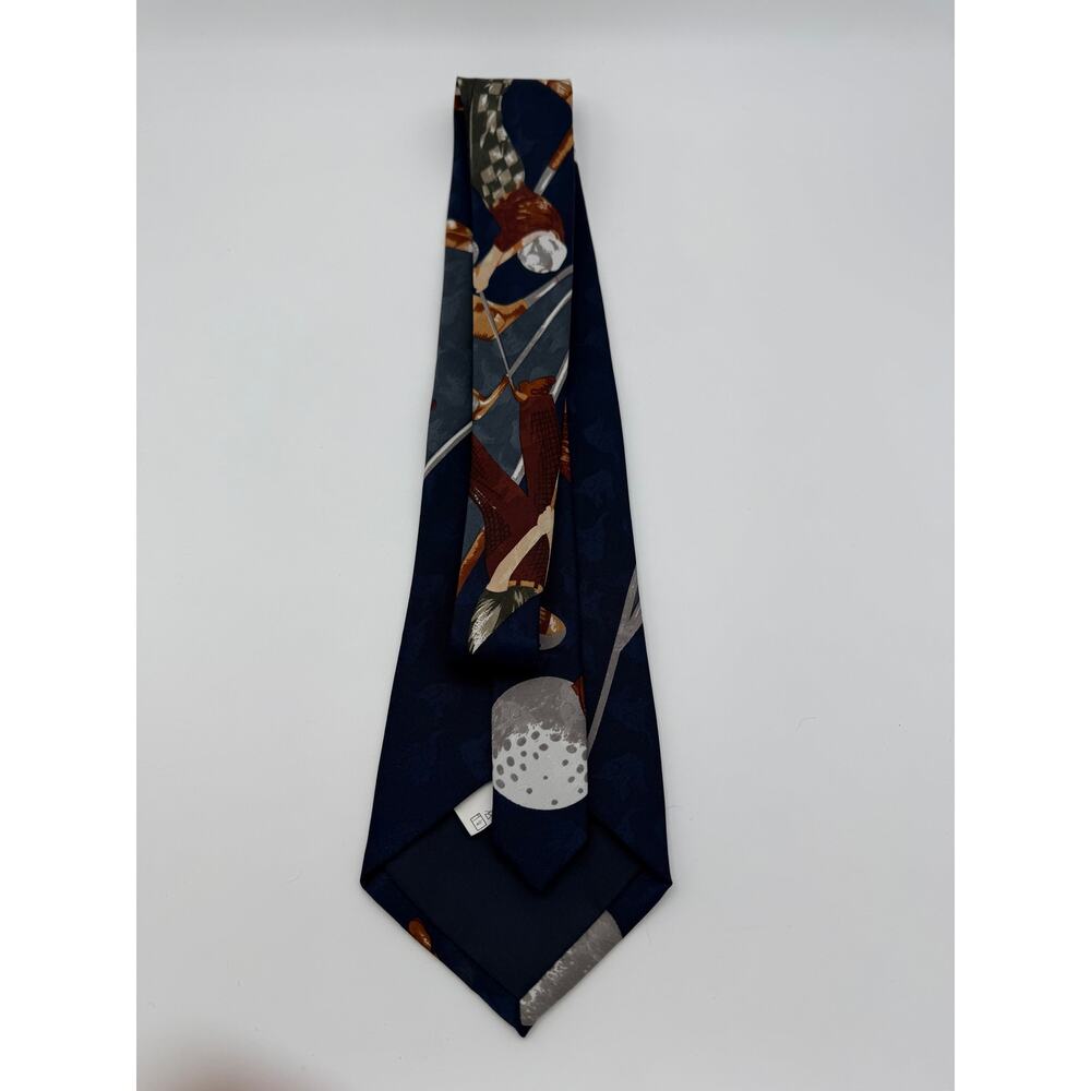 Vintage Next Blue Brown and Gray Handmade‎ Golf Design Silk Dress Suit Neck Tie